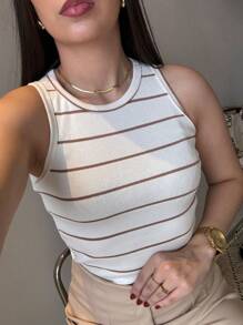 Women's Basic Ribbed Tank Top Without Transparency Trending Colors - Rayas blancas - Ver 1