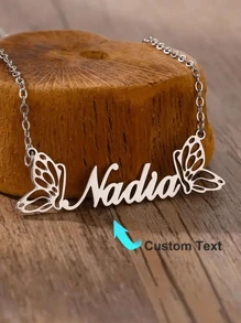 1pc Children's Customization Double Butterfly Custom Necklace For Girl Stainless Steel Custom Name Pendant Necklace Personalized Jewelry Butterfly Decoration, Gold Fashion, Spring Fashion, Simple, Cute, Casual, Personalized, Personalized, Daughter, On Anniversary, Children's Birthday Gift, Daily Children's Clothing Decorations,Letter,Engraved,Ornamental,Exquisite,Stylish,Modern,Custom,Personalised,Unique,Customized,Baby Gifts,Ideal Gifts For Him,Ideal Gifts For Her,Son,Daughter