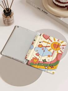 Cartoon Heart Flower Flat Beschermhoes Compatibel met iPad Air4/5 10.9 Inch, iPad 7/8/9th 10.2 Inch, Ingebouwde Pensleuf Compatibel met Samsung Tab S6 10.4 Inch, Tab A7 Lite 8.7 Inch, Ins Stijl Leren Hoesje, Terug Naar School, Valentijnsdag, Nieuwjaarscadeau