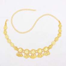 1 pièce Chaîne de taille longue en métal avec pendentif de pièce de style bohémien, accessoire de perle de fantaisie vintage pour femmes, ceinture de taille rétro