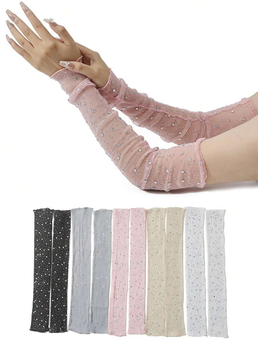 Găng tay ren thoáng khí, găng tay lưới bóng dài không ngón, ống tay chống nắng, thể thao ngoài trời - Nhiều màu - Xem 1