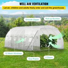 Walk-In/Pop Up Green House, 4.6 X 2.4 X 6.7/4.6 X 4.6 X 6.6/8.7x6x7.6/15 X 6.5 X 7ft, Greenhouse With Shelves, High Strength PE Cover With Doors, Windows And Steel Frame, Set Up In Minutes, For Planting And Storage,Green/White - 20 x 10 x 7 ft - Xem 5