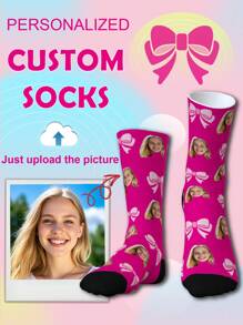 1 par de calcetines personalizados de tripulación, calcetines con foto personalizada, calcetines con foto personalizada, calcetines con impresión personalizada, calcetines divertidos con cara personalizada, calcetines con foto personalizada, pon cualquier cara en los calcetines, regalo de aniversario, regalo de San Valentín, regalo de cumpleaños - Multicolor - Ver 1