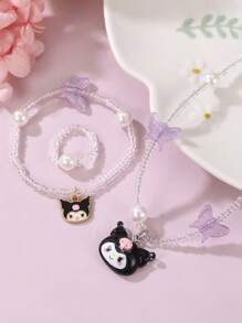 Sanrio 3 pièces/Set Collier, Bracelet & Bague Parés de Perles avec Personnages SanRio