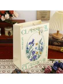 6件复古礼品手提袋母亲节情人节礼物包装袋复古轻奢白牛皮压花礼品袋生日礼物包装纸袋高颜值女神节手提袋 - 彩色 - 查看 8