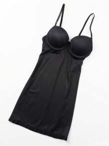 Built In Bra Women Slimming Tummy Control Shapewear Dress Slip Dress Under Dresses Body Shaper Compression Bodycon Shaping Full Slips Skirt Underdress Underwear Tube Stretch Mini Dress Shelf Bra Spaghetti Strap - Black - View 7