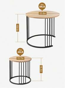 Nesting Coffee Table Set Of 2, Round Table, Morden End Side Table Night Stand For Bedroom Dining Room - Wood - View 3