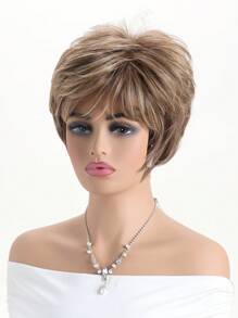 Women's Fashion Natural Fluffy Mixed Brown 10 Inch Synthetic Fiber Short Hair Wigs With Side Bangs Suitable For Daily Wear Holiday Dance Costume Party - Multicolor - View 5