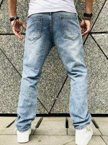 Jeans droits vintage délavé polyvalent et tendance, style déchiré, pour hommes