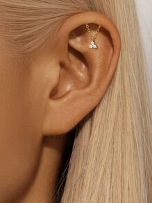 1PC 925 Sterling Silver Butterflies Flowers Chain Stars Flat Back Cartilage Tassel Helix Piercing Fine Jewelry For Daily Wear Wedding Party Engagement Anniversary Valentine's Day - Gold - View 14