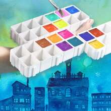 1pc 24/36/48 Compartment Soft Cover Paint Palette Box With Spray Bottle, Portable Watercolor/Gouache Palette With Moisturizing Sealed Lid
