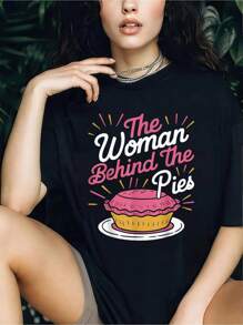 Cute The Woman Behind The Pies Bakers Funny T-Shirt - 100% Cotton  Women's Casual Short Sleeve Crew Neck T-Shirt For Spring & Summer - Comfortable, Relaxed Fit, Printed Graphic Tee For  Sport Lovers