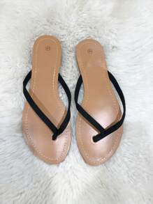 Casual And Versatile Simple Flat Flip-Flops - Black - View 2