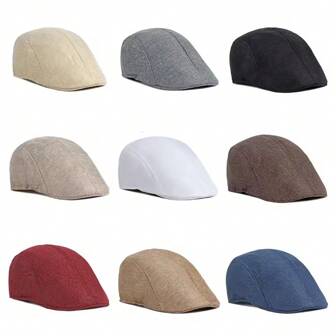 1 Piece Of Men's Hat Solid Color Linen Beret Spring And Summer Comfortable Breathable Baseball Cap British Retro Short Brim Ladies Fashion Personalized Couple Leisure Forward Hat Men And Women The Same Style Suitable For Daily Use