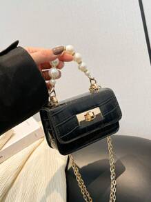 1pc Crocodile Pattern Jelly Bag Children's Handbag Coin Purse Pearl Crossbody Small Bag, Exquisite And Fashionable Pearl Handbag Small Square Bag, Suitable For Girls To Go Shopping, Daily Use, Attend Parties, Sweet And Cute Princess Style Crossbody Chain Bag, Pearl Handbag Chain Shoulder Strap, Magnetic Buckle Flip Closure Opening Method, The Best Choice For Little Girls As A Gift - Pearl Handbag - View 17