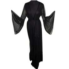 Women's Sexy Thin Mesh Long Sleeve Tie Front Swimsuit Swim Beach Maxi Cover Up Long Dress - Black - View 3