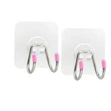2 Pieces Of Stainless Steel Solid Double Hooks Hooks No Drilling Behind The Door Wall Mounted Bathroom Toilet Kitchen Hooks