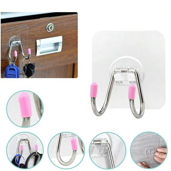 2 Pieces Of Stainless Steel Solid Double Hooks Hooks No Drilling Behind The Door Wall Mounted Bathroom Toilet Kitchen Hooks