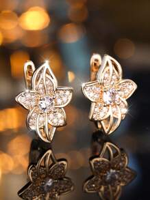 1 Pair Cute Multi-Color Cubic Zirconia Flower Hoop Earrings, Charming Wedding Jewelry Gift For Women