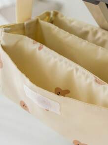 1 Pc Cute Printed Baby Stroller Hanging Bag, Diaper Bag With Hook And Loop, Convenient For Travel, Holds Bottles, Diapers, Etc. - Beige - View 8