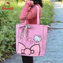Sanrio حقيبة كانفاس واسعة السعة مع بطانة نايلون، بتصميم نقطي، بطبعات كرتونية أنمي جذابة، بسحاب إغلاق، سهلة العناية، حقيبة كتف عصرية