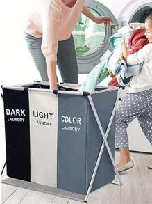 Cesto Ropa Sucia Plegable, con 3 Compartimentos, 120L Multifunción Cestos para Lavandería Organizadores de Ropa Sucia Clasificador de Cestas 68x38x60cm para Lavar y Separar la Ropa - Multicolor - Ver 5