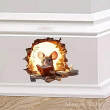 1pc Cute Reading Mouse Decorative Sticker, Self-Adhesive Wall, Baseboard, Desk, Cat Toy Sticker Film