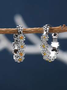1 par de elegantes pendientes de margaritas pequeñas de plata de ley 925, elegantes pendientes para mujer, joyería fina para mujer, regalo de fiesta, uso diario