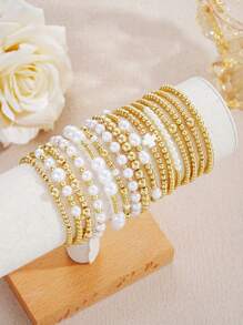 18/16/15/14/4pcs CCB Beaded Bracelet Set With Cross & Faux Pearl, Suitable For Women Vacation, Date, Gift, Casual, Party, Beach - phong cách 1 - Xem 18