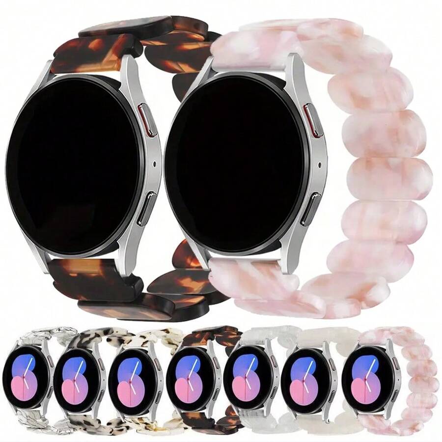 时尚树脂表带兼容 Galaxy Watch 7/6/5/4/FE 40mm 44mm/Watch 6/4 Classic 43mm 47mm 42mm 46mm/Watch 5Pro 45mm/Active2 40mm 44mm 可更换表链，20mm/22mm 表带兼容 Galaxy Watch - 彩色 - 查看 1