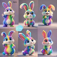 6Pcs Car Decorations 2D Flat Acrylic Rabbit Pendant Hanging Decor Colorful Gradient Ornaments Spring Hanging Ornament For Party Home Decoration Indoor Supplies