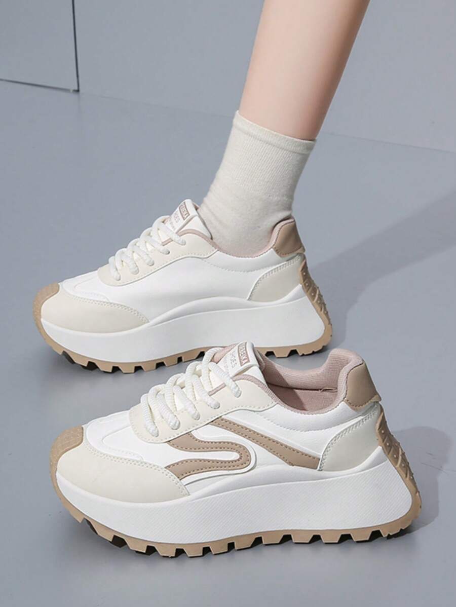 Zapatillas deportivas de mujer de suela gruesa con diseño casual, sencillo pero elegante, versátil, ligero, antideslizante, ideal para senderismo, correr y deportes al aire libre. Diseño retro lindo, elegante y minimalista. Calzado deportivo casual y cómodo con forma asimétrica para mujer.