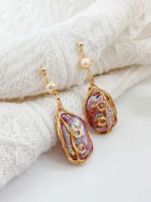 一对女士巴洛克仿珍珠S925银针耳环，原创小众设计，手工艺术风格精致仿珍珠耳环，温柔优雅耳环，轻奢 - 彩色 - 查看 14