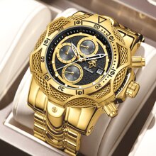 YaLaLusi 1 Piece Men's Bully Luxury Quartz Watch Personalized Big Wrist Watch Calendar Weekly Display Funky Hip Hop Style Watch Design IP Plating Wear-Resistant Oxidized Send Strap Remover Suitable For Daily Party Banquet Decorative Wear Best Choice Birthday Gift For Men Father Gifts