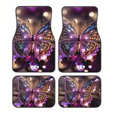 4pcs/Set Butterfly Print Car Floor Mats, , Anti-Slip, Washable, Polyester, Fit For Front And Rear Vehicles, Suitable For Various Car Models