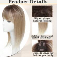 Hair Toppers For Women, 360 3D Cover Hair Topper With Bang Hair Clip With Thinning Hair, 18 Inch Fluffy Toppers Hair Pieces For Women Clip In Bang - Ombre Light Brown to Blonde - 查看 2