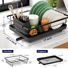 NetHong 1/2 Tier Dish Drainer Rack Cutlery Holder Plate Rack Kitchen Sink With Drip Tray Kitchen Organization - Black - View 7