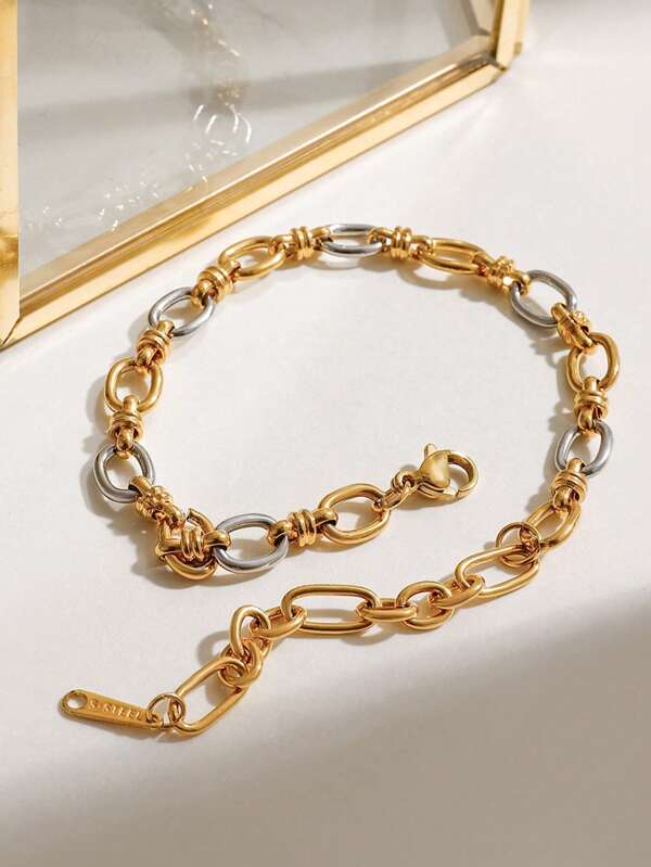 Uworld 1Pc Of Women's Personalized Cross Buckle Bracelet Gold And Silver Color Matching 18k Gold-Plated Stainless Steel Bracelet Suitable For Daily Wear Commuting Festival Party Vacation Etc.