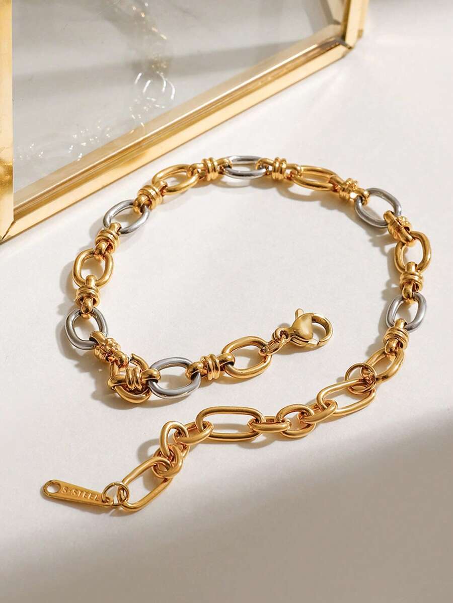 Uworld 1Pc Of Women's Personalized Cross Buckle Bracelet Gold And Silver Color Matching 18k Gold-Plated Stainless Steel Bracelet Suitable For Daily Wear Commuting Festival Party Vacation Etc.