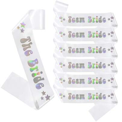 Iridescent Satin Sash Set For Bridal Shower - The Bride Sashes, Bachelorette Party Decorations, Disco Themed Engagement Party Accessories