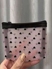 2pcs Mesh Heart Cosmetic Bag, Portable Zipper Toiletry Organizer, Perfect Lipstick Bag Coin Bag Carry-On Storage Bag,Especially Suitable For Travel Storage, Mini Heart-Shaped Lipstick Storage Bag((Random Printing)) Makeup Bag School Supplies Travel Essentials Make Up Bag Holiday Essentials Makeup Bags Makeup Pouch Makeup Organizer Holiday Winter Leopard Print Sausage Dog Women Gifts For Women - Multicolor - View 4