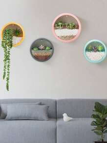 1 pieza Macetero de pared redondo, maceta hidropónica, decoración de pared interior, estilo escandinavo, apta para sala de estar, comedor, en color macaron