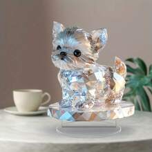Glittering Crystal Acrylic Yorkshire Terrier Figurine - Elegant Rhinestone-Like Dog Decor, Suitable For Home And Office - Battery-Free, Holiday Gift, Assorted Style Gifts Birthday Graduation