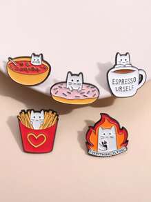 1 pieza Broche de metal con forma de papas fritas, donut o gato de la serie de alimentos con diseños de dibujos animados, versátil para ropa, uso diario o para eventos