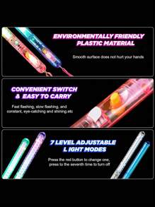1 Pack Of LED Flash Sticks, Luminous Party Supplies With RGB Lights And 7 Flash Modes, Perfect For Bar, Wedding, Party, Concert, Birthday Gift, Toy And Decoration, Warning Lights For Night Activities - Holiday Accessory, Birthday Party Supplies, Wedding Supplies, Glow In The Dark Party Supplies, LED Light Up Toys, Neon Party Favors, Carnival Birthday Wedding Party Games Gifts Parties., Back To School Valentine Day