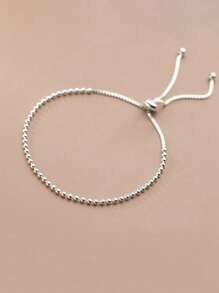 HuooNew 1pc 925 Sterling Silver Bead Adjustable Pull Bracelet, Elegant For Women Daily Wear