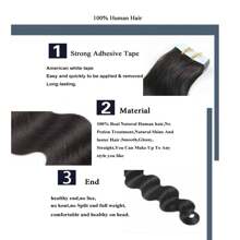 Body Wave Tape Ins Remy Human Hair Body Wave Tape In Hair Extensions 20pcs Skin Weft Invisible Extensions #1B For Women - Natural Black - View 3
