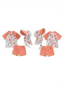Boys Three Piece Rash Guard Swimsuits Kids Short Sleeve Dinosaur Tops Shorts Swimwear Sets With Sun Hat