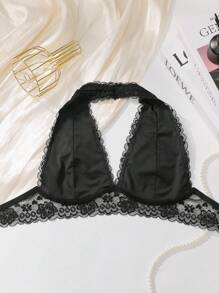 Viomisha 1 Piece Women's Halter Top Bra Sexy Lace Bra  Lace Bralette Triangle Cup Bra Backless Bra Back Buckle Shoulderless Halter Neck Underwear. - màu đen - Xem 5