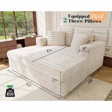 53 Inch Oversized Chaise Lounge, Upholstered Sofa Bed With Throw Pillows And Armrests, Sleeper Chair- Comfy Chair Bed For Living Room, White - 白色 - 查看 2